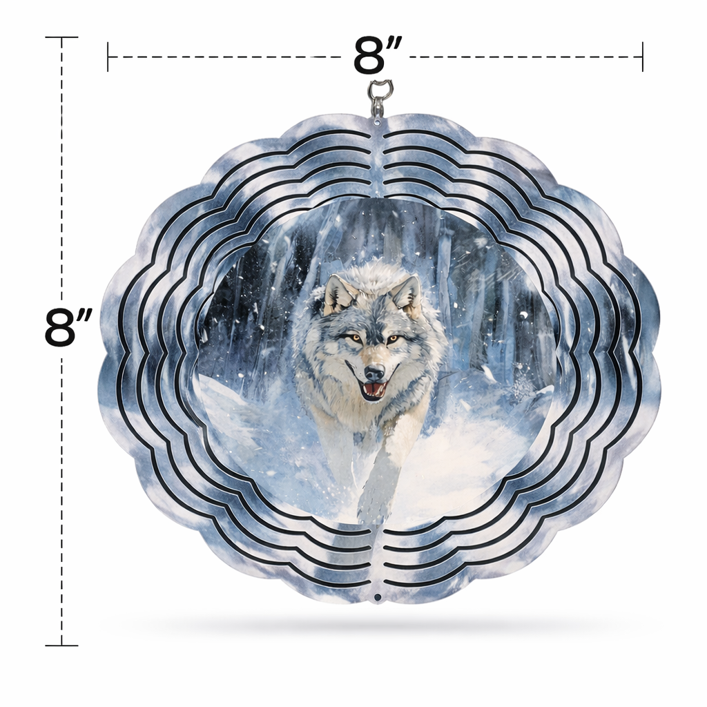Snow Wolf Wind Spinner – 8" Double-Sided Metal Garden Spinner