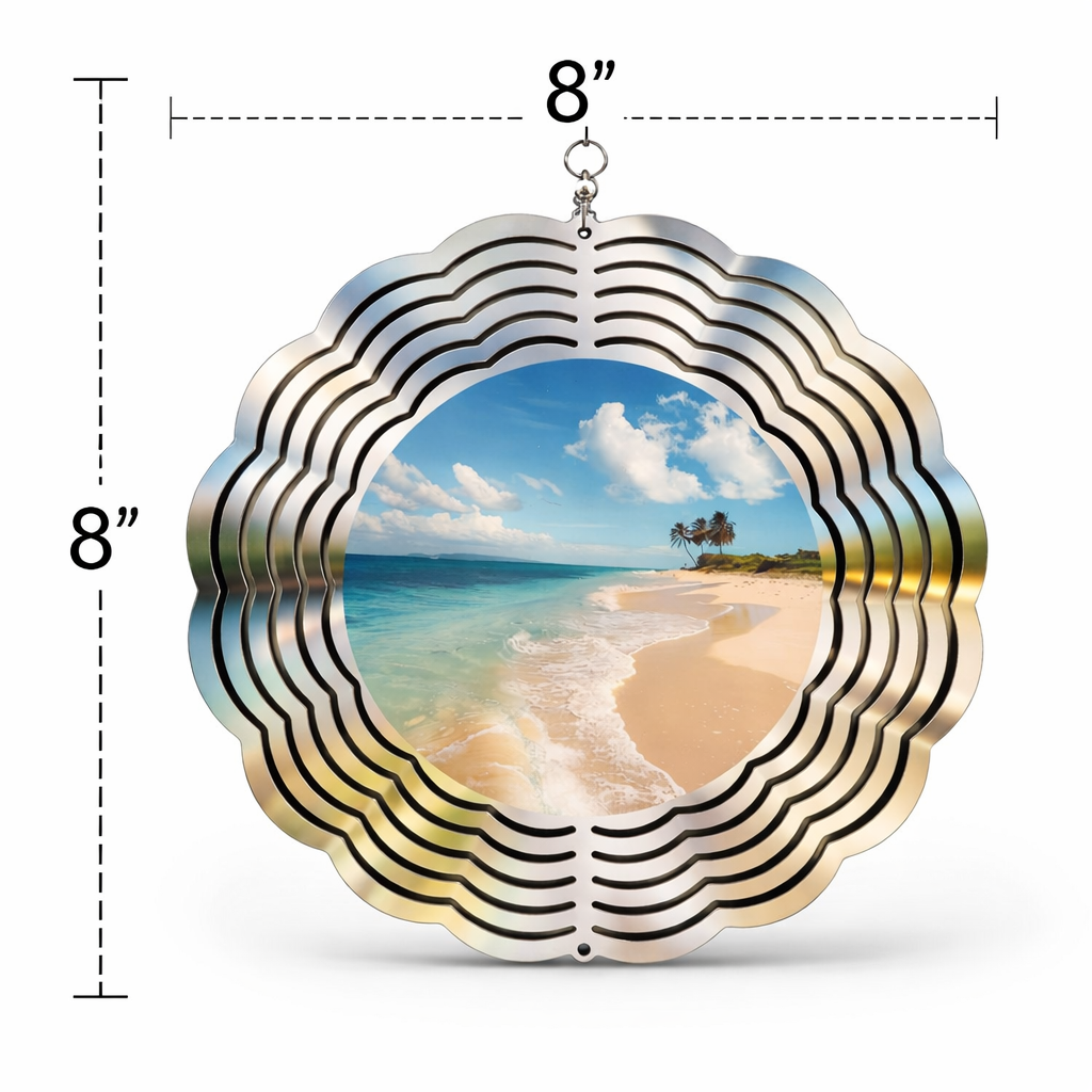 Tropical Beach 3D Wind Spinner – 8" Double-Sided