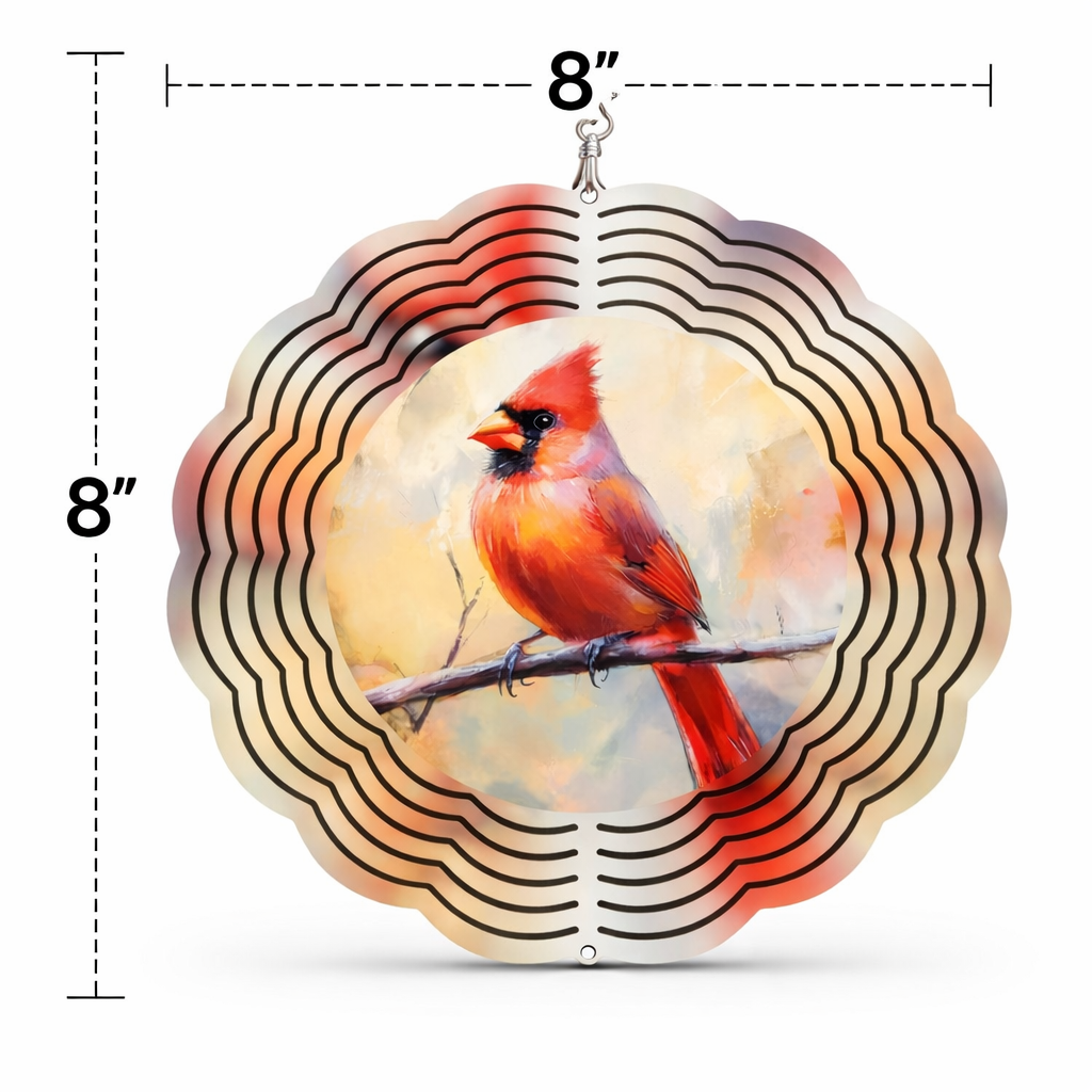 Red Cardinal Garden 3D Wind Spinner – 8" Double-Sided