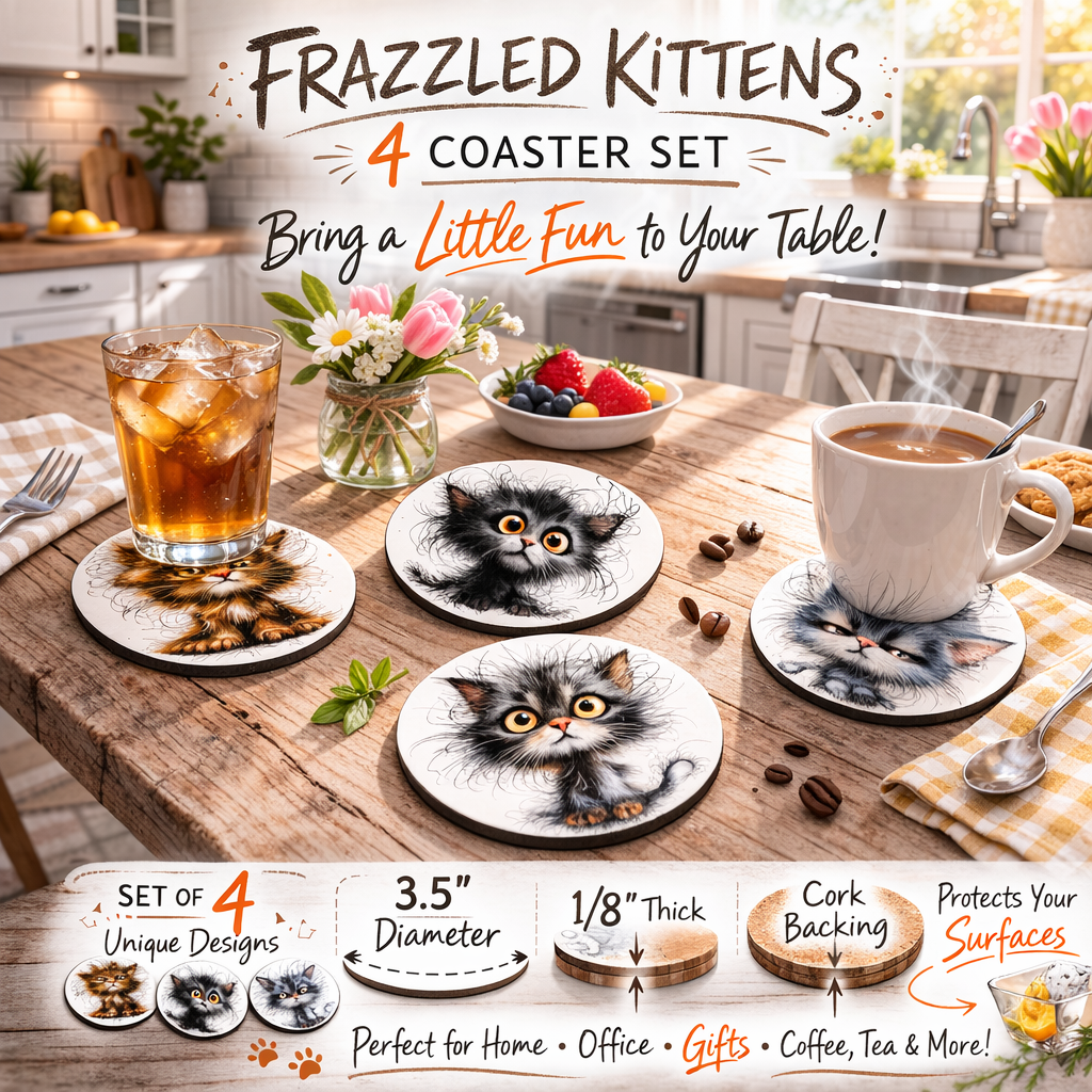 Frazzled Kittens – 4 Coaster Set