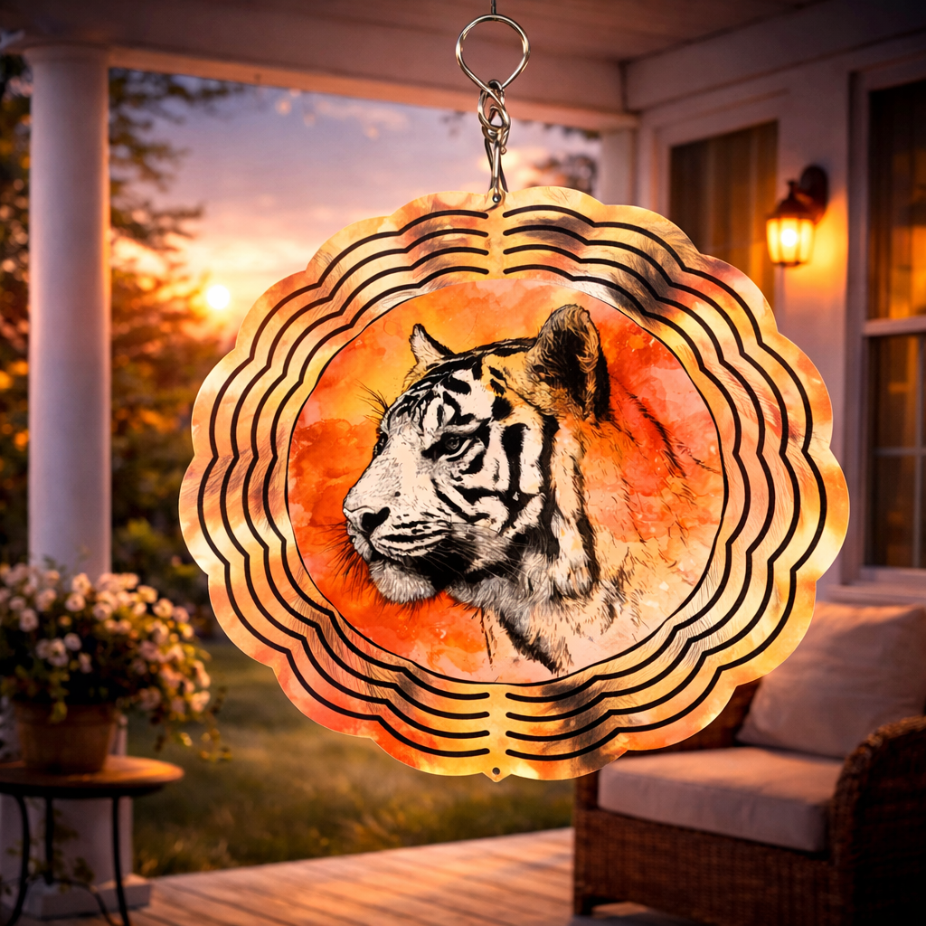 Majestic Tiger Wind Spinner – 8" Double-Sided Metal Garden Spinner