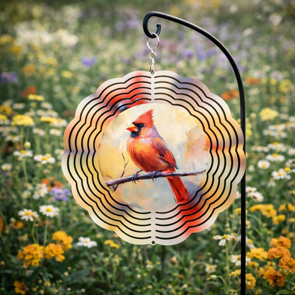Red Cardinal Garden 3D Wind Spinner – 8" Double-Sided