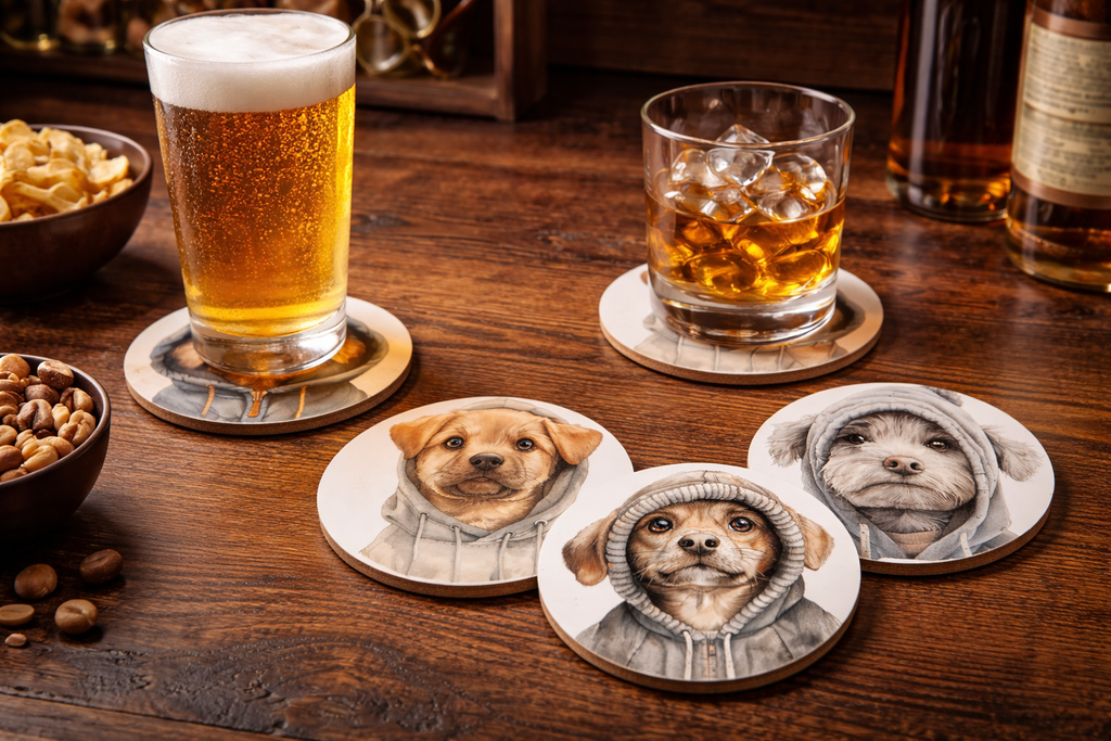 Hoodie Dog 4 Coaster Set