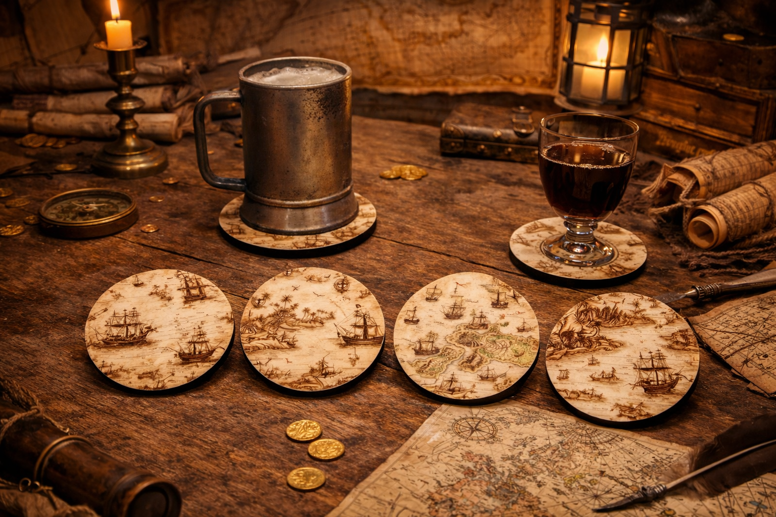 Vintage Treasure Maps – 4 Coaster Set
