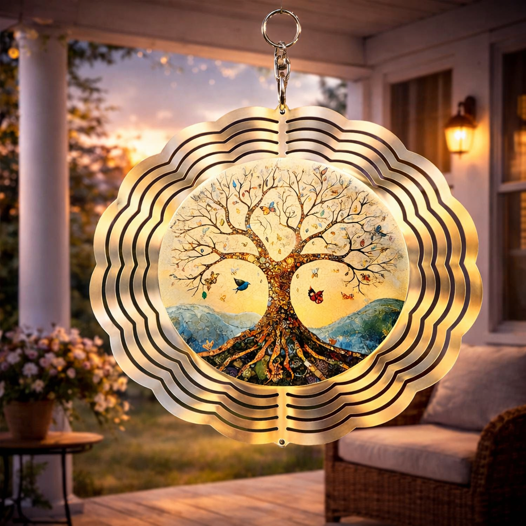 Tree of Life Wind Spinner – 8" Double-Sided Metal Garden Spinner