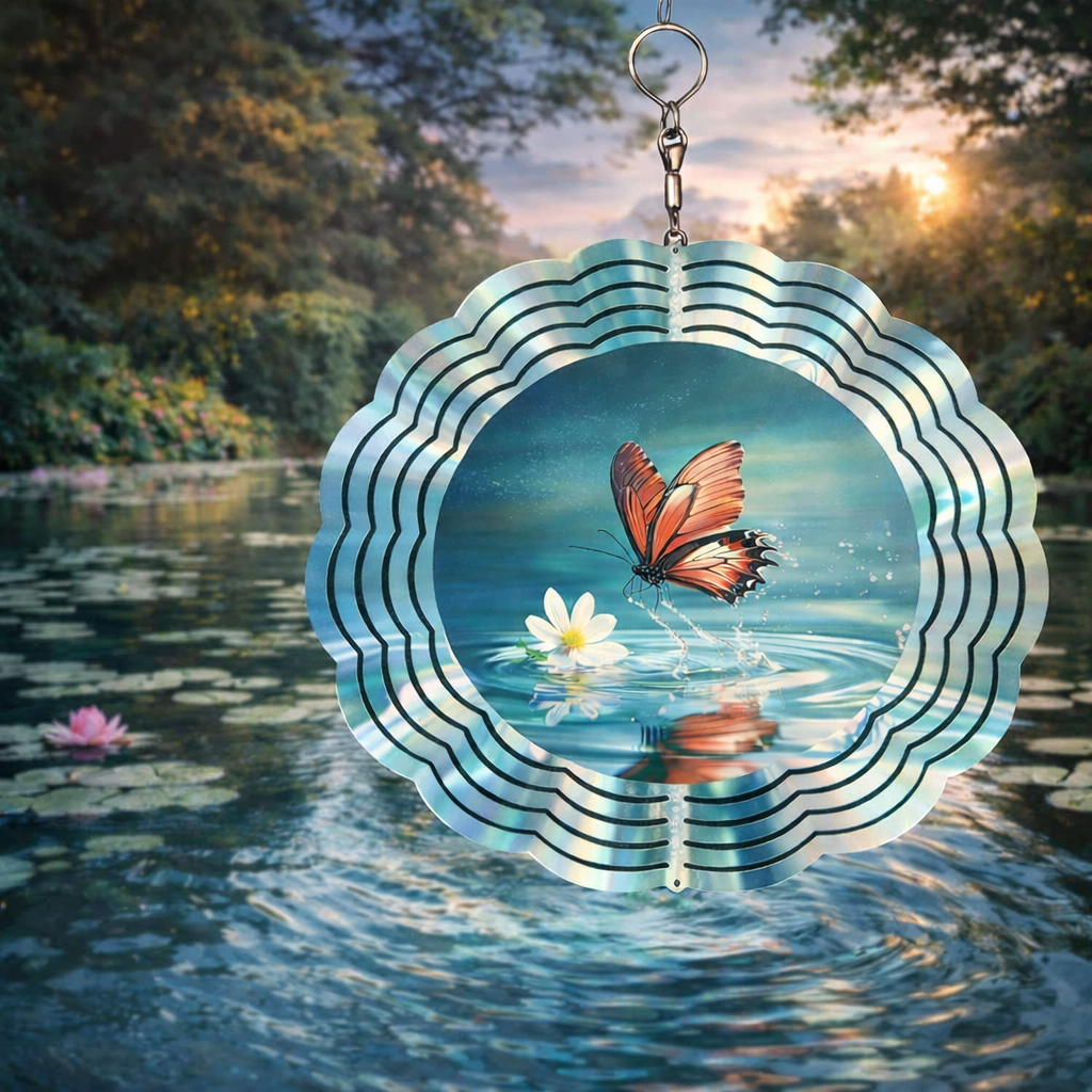 Butterfly Pond Wind Spinner – 8" Double-Sided Metal Garden Spinner