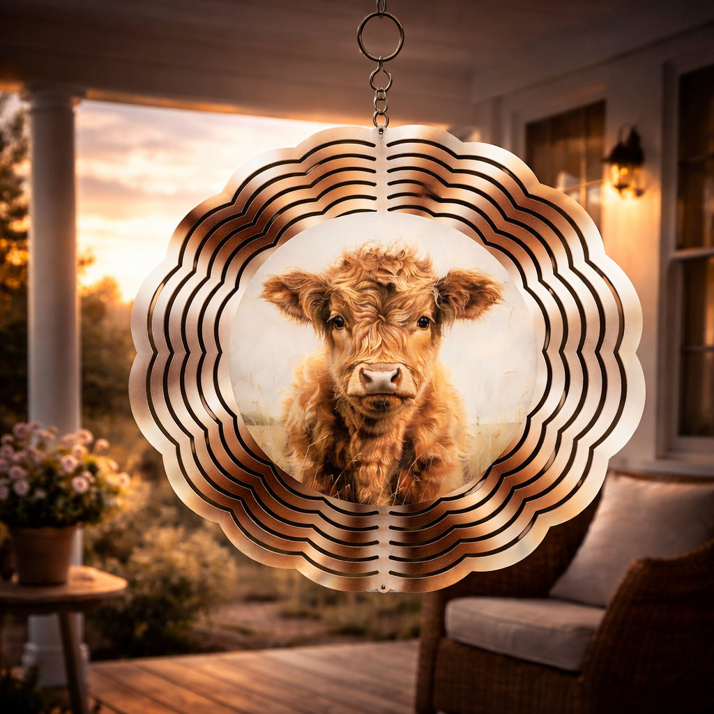 Highland Cow Wind Spinner – 8" Double-Sided Outdoor Decor