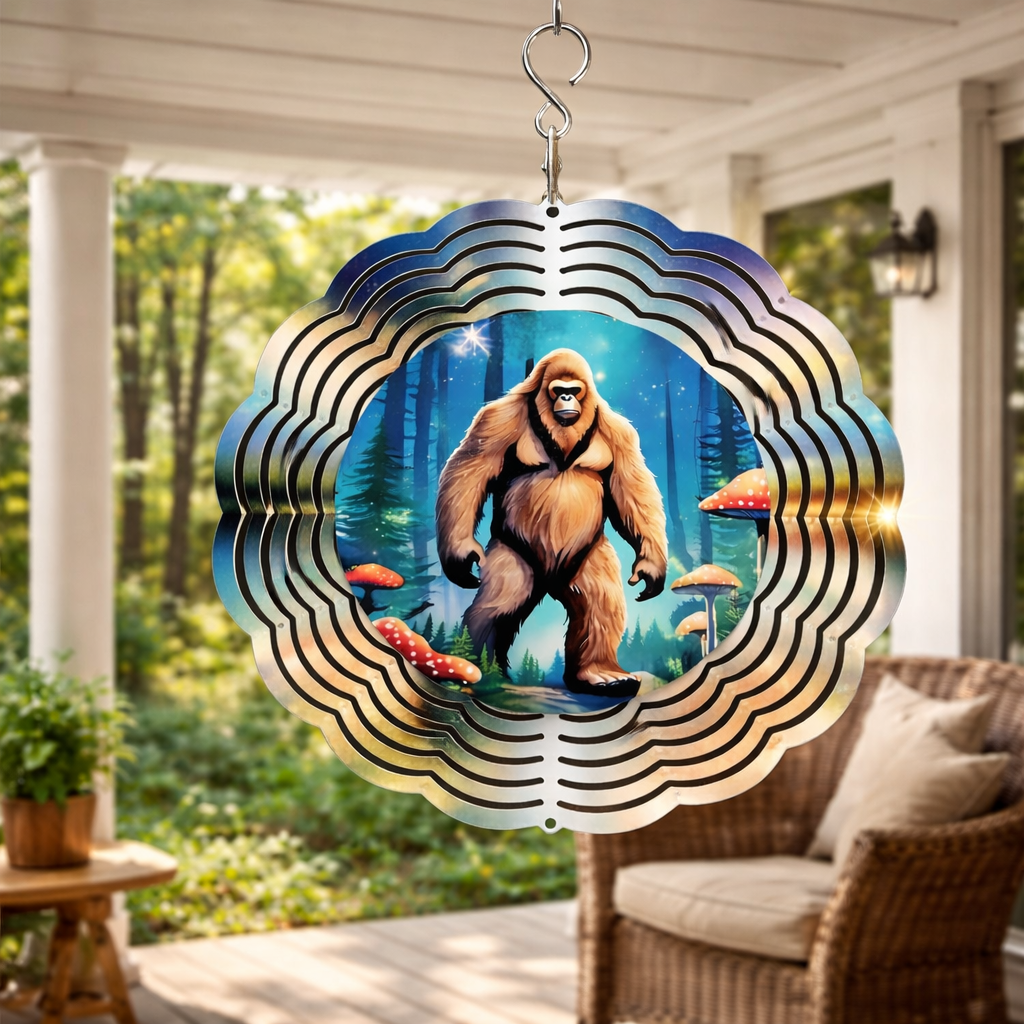 Bigfoot Forest 3D Wind Spinner – 8" Double-Sided