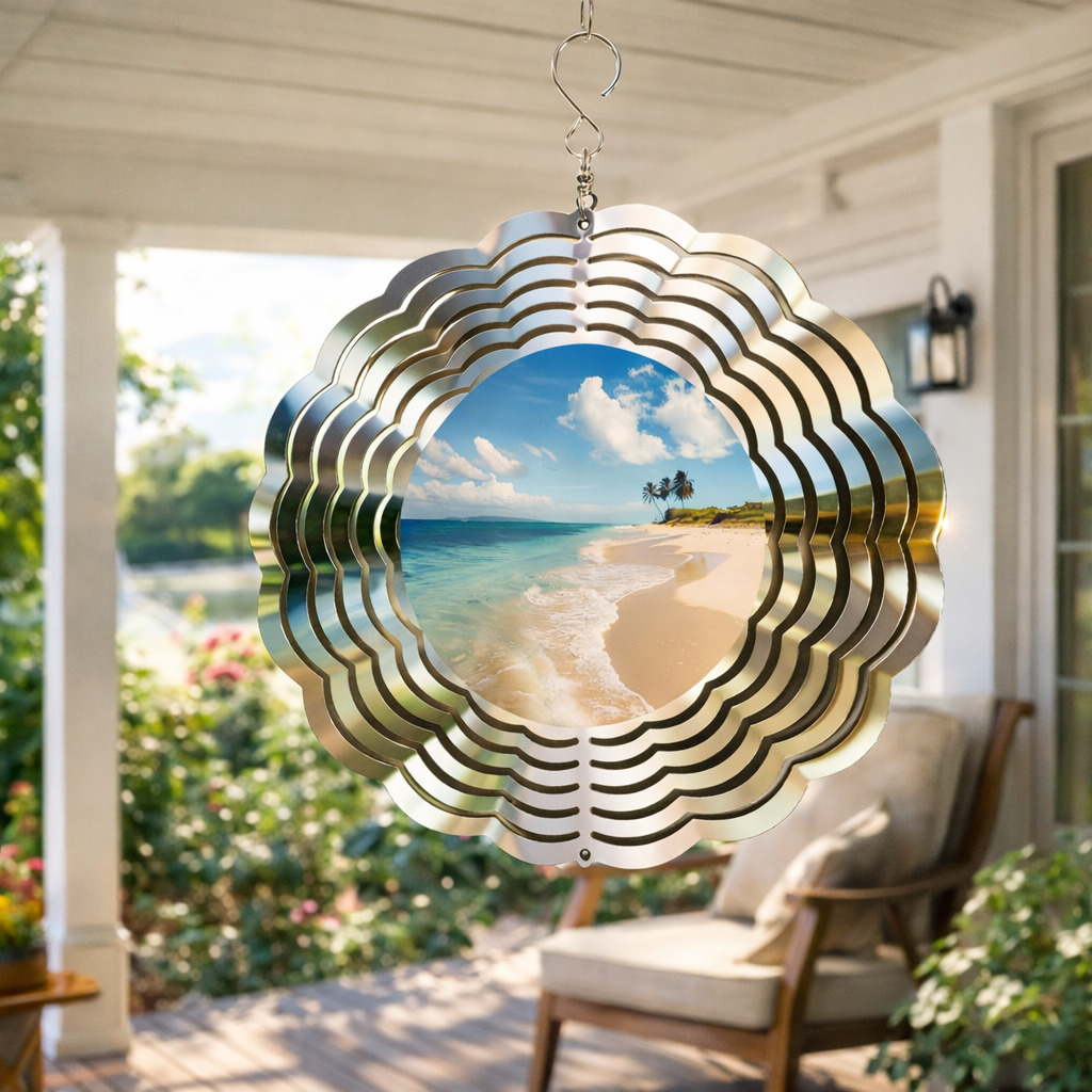 Tropical Beach 3D Wind Spinner – 8" Double-Sided