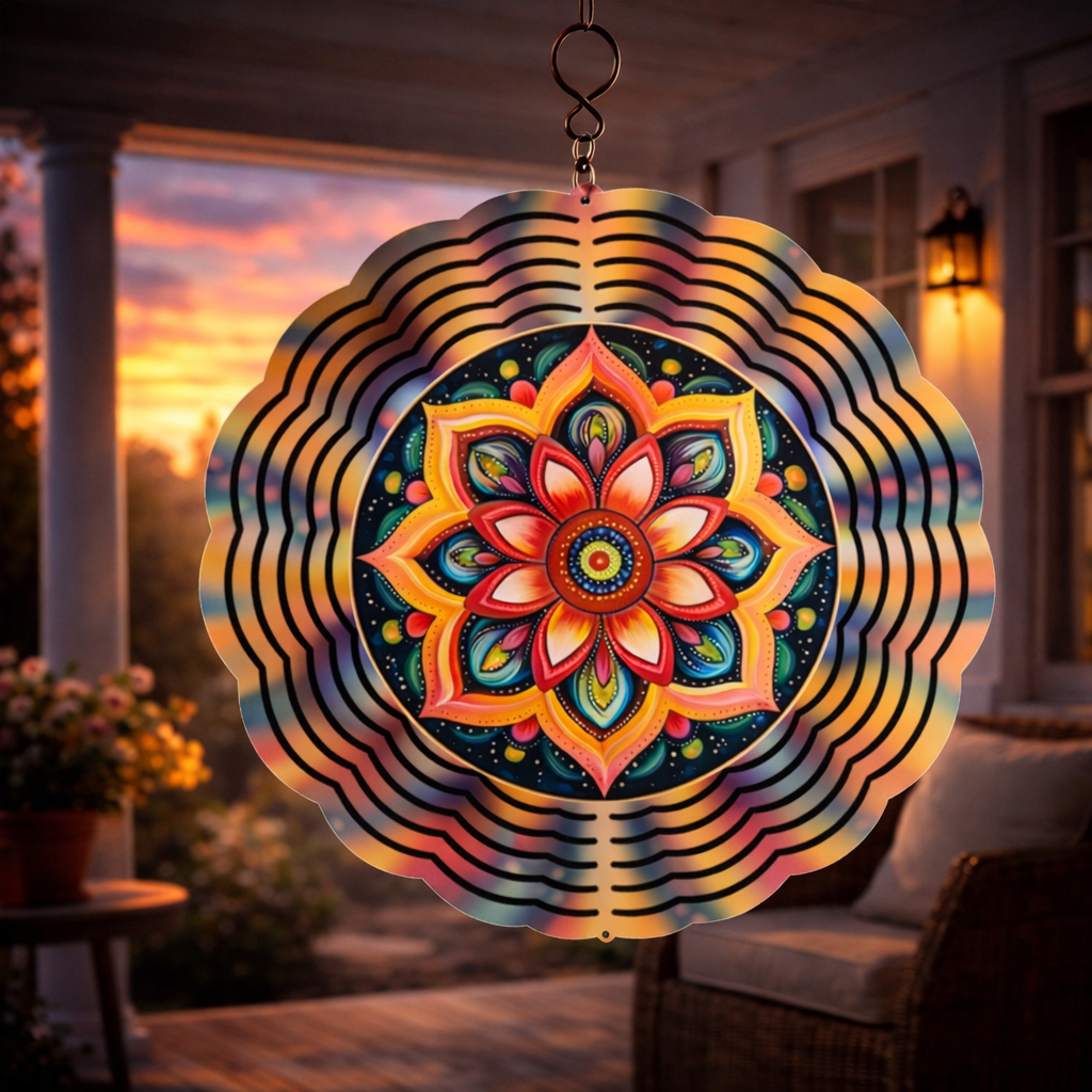 Colorful Mandala Wind Spinner – 8" Double-Sided Outdoor Decor