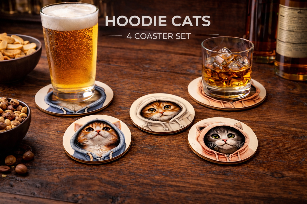 Hoodie Cat 4 Coaster Set