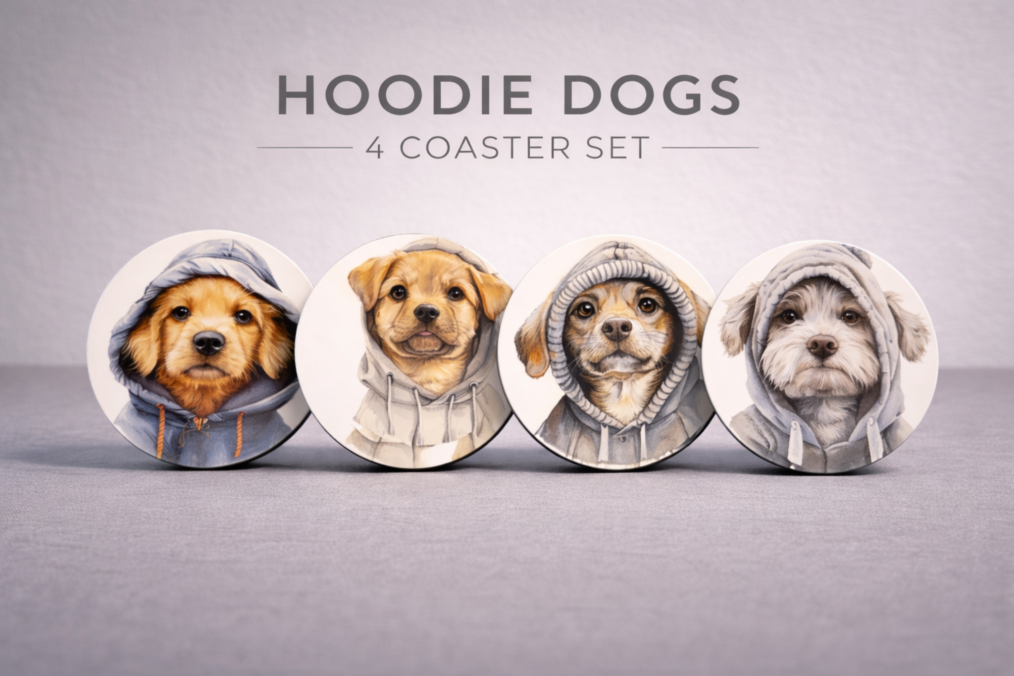Hoodie Dog 4 Coaster Set