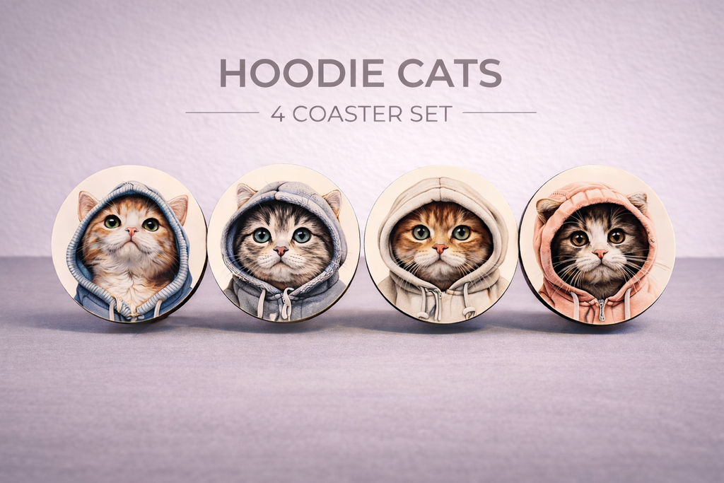 Hoodie Cat 4 Coaster Set