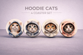 Hoodie Cat 4 Coaster Set