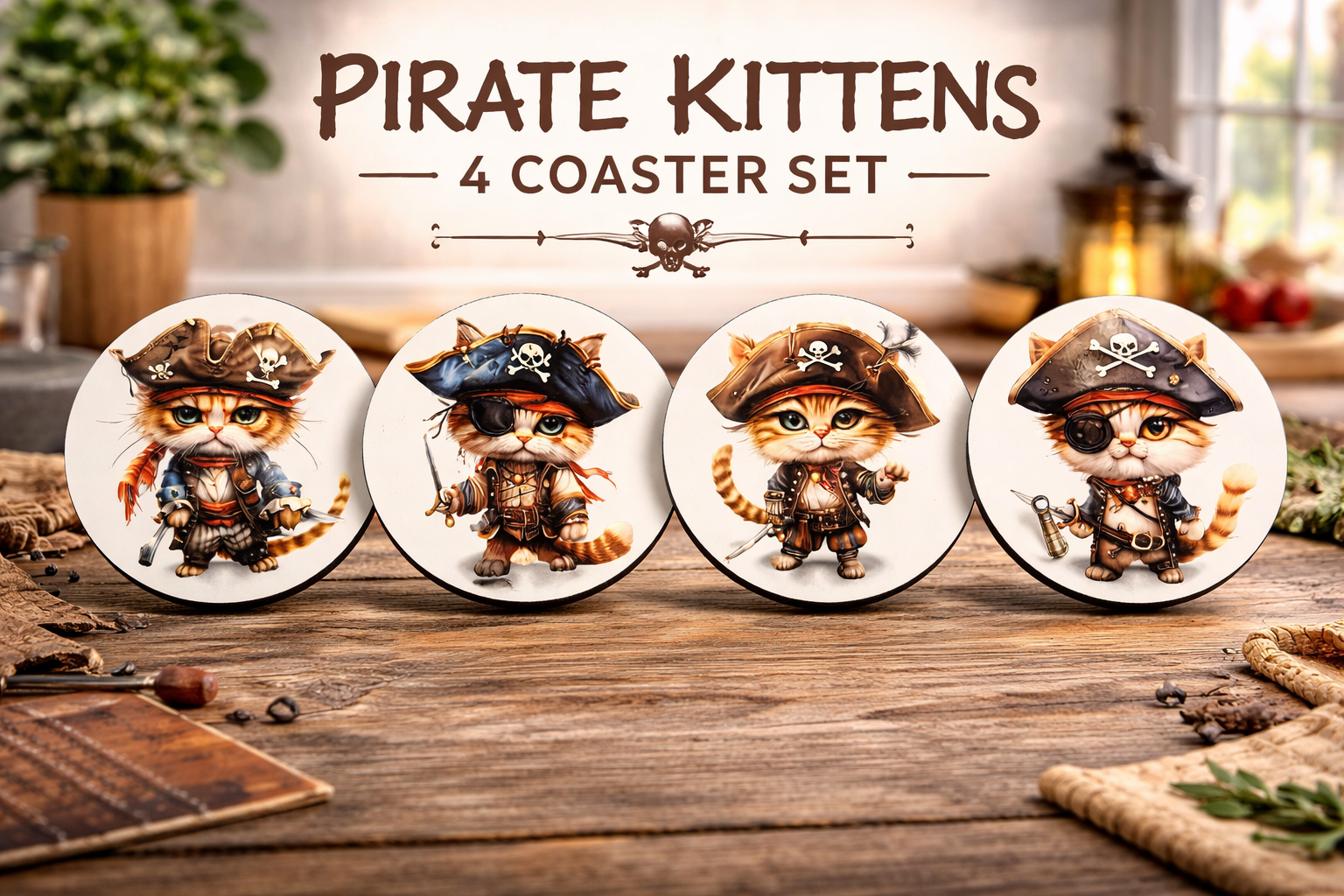 Pirate Kittens – 4 Coaster Set
