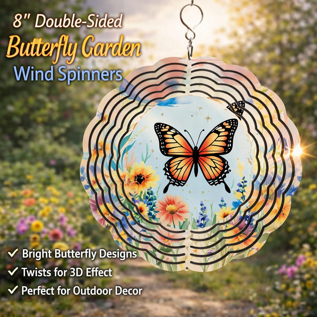 🦋 Butterfly Garden 3D Wind Spinner – 8" Double-Sided