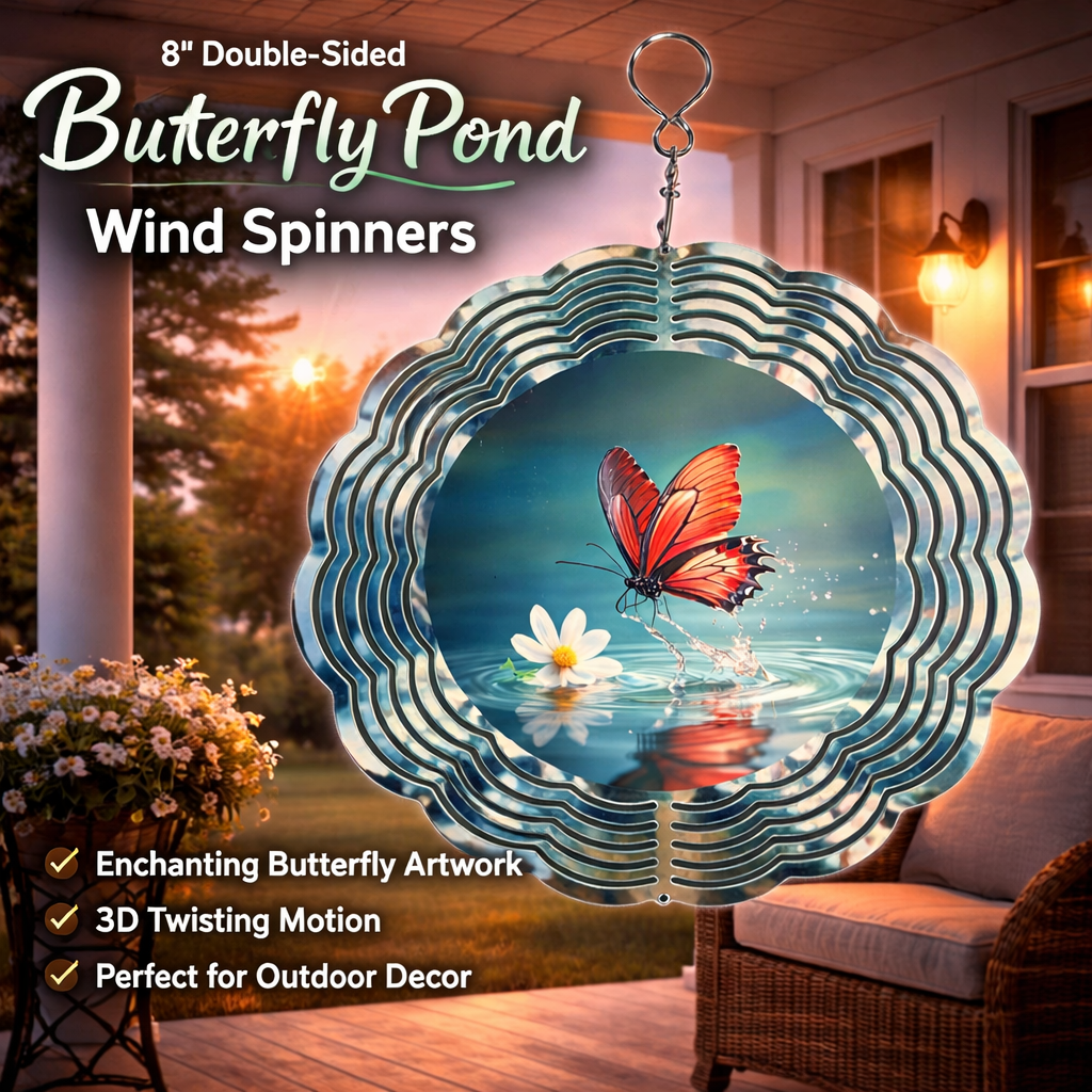 Butterfly Pond Wind Spinner – 8" Double-Sided Metal Garden Spinner