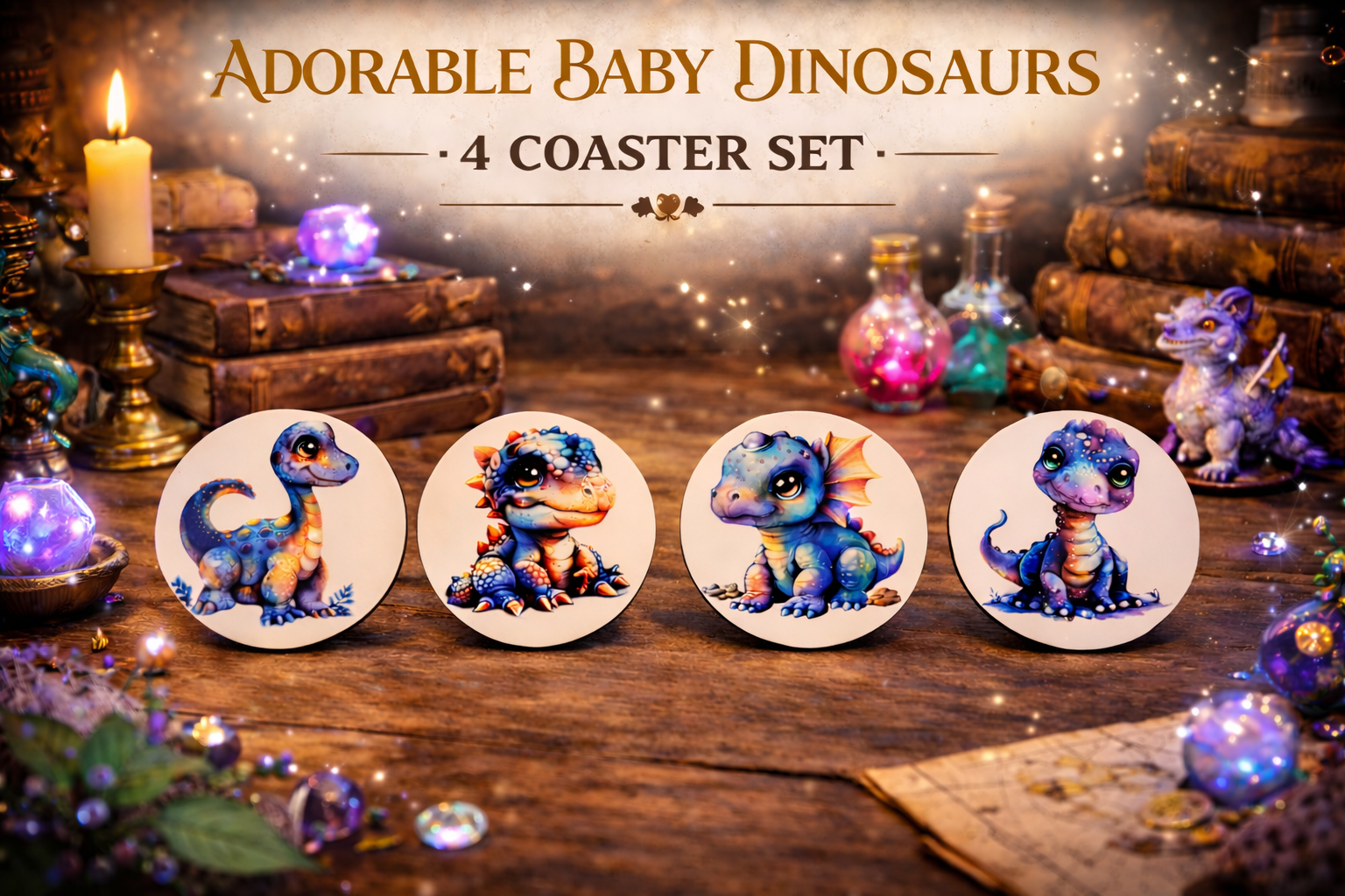 Adorable Baby Dinosaurs – 4 Coaster Set