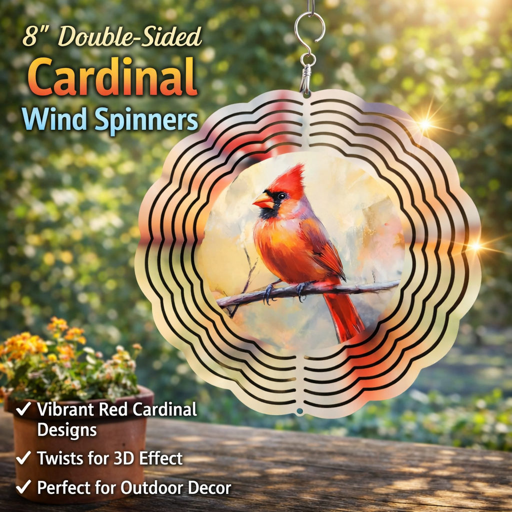 Red Cardinal Garden 3D Wind Spinner – 8" Double-Sided