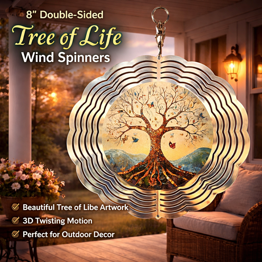 Tree of Life Wind Spinner – 8" Double-Sided Metal Garden Spinner