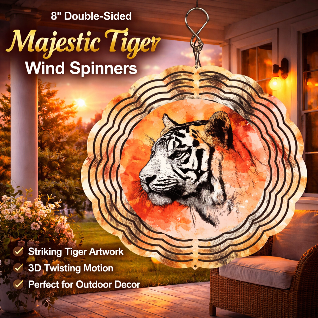 Majestic Tiger Wind Spinner – 8" Double-Sided Metal Garden Spinner