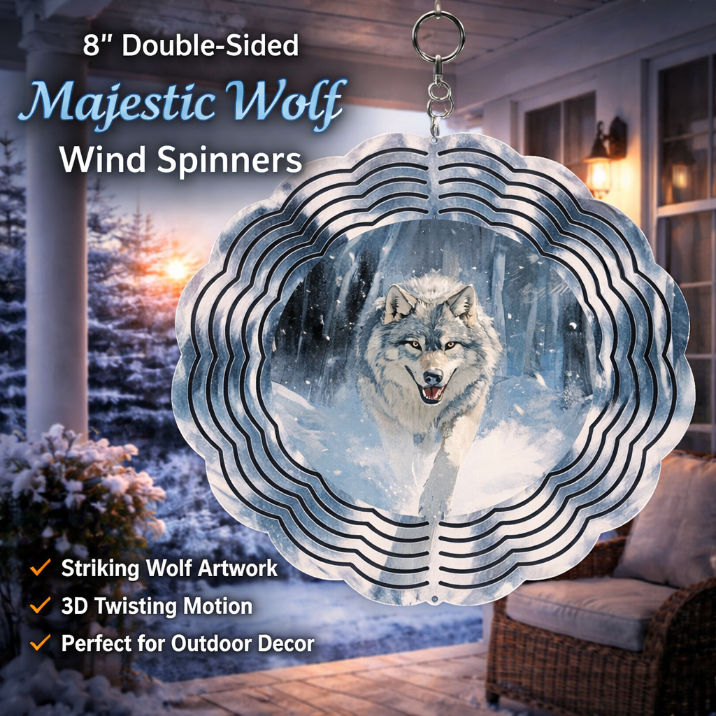 Snow Wolf Wind Spinner – 8" Double-Sided Metal Garden Spinner
