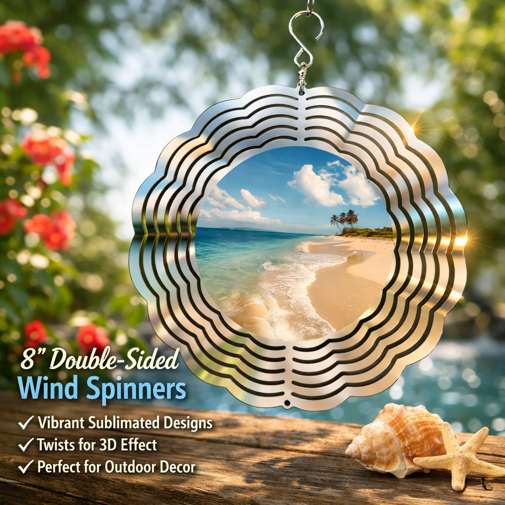 Tropical Beach 3D Wind Spinner – 8" Double-Sided